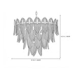 Modern Medium Feather Art Glass Chandelier Line Art Dimension Diagram
