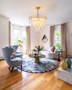 Modern Feather Art Glass Chandelier in Bright Living Room Setting