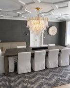 Modern Brass Feather Chandelier in Formal Dining Room