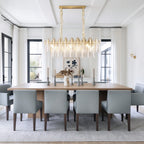Modern Linear Feather Art Glass Chandelier in Bright Dining Room