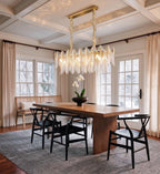 Modern Linear Feather Art Glass Chandelier in Elegant Dining Setting