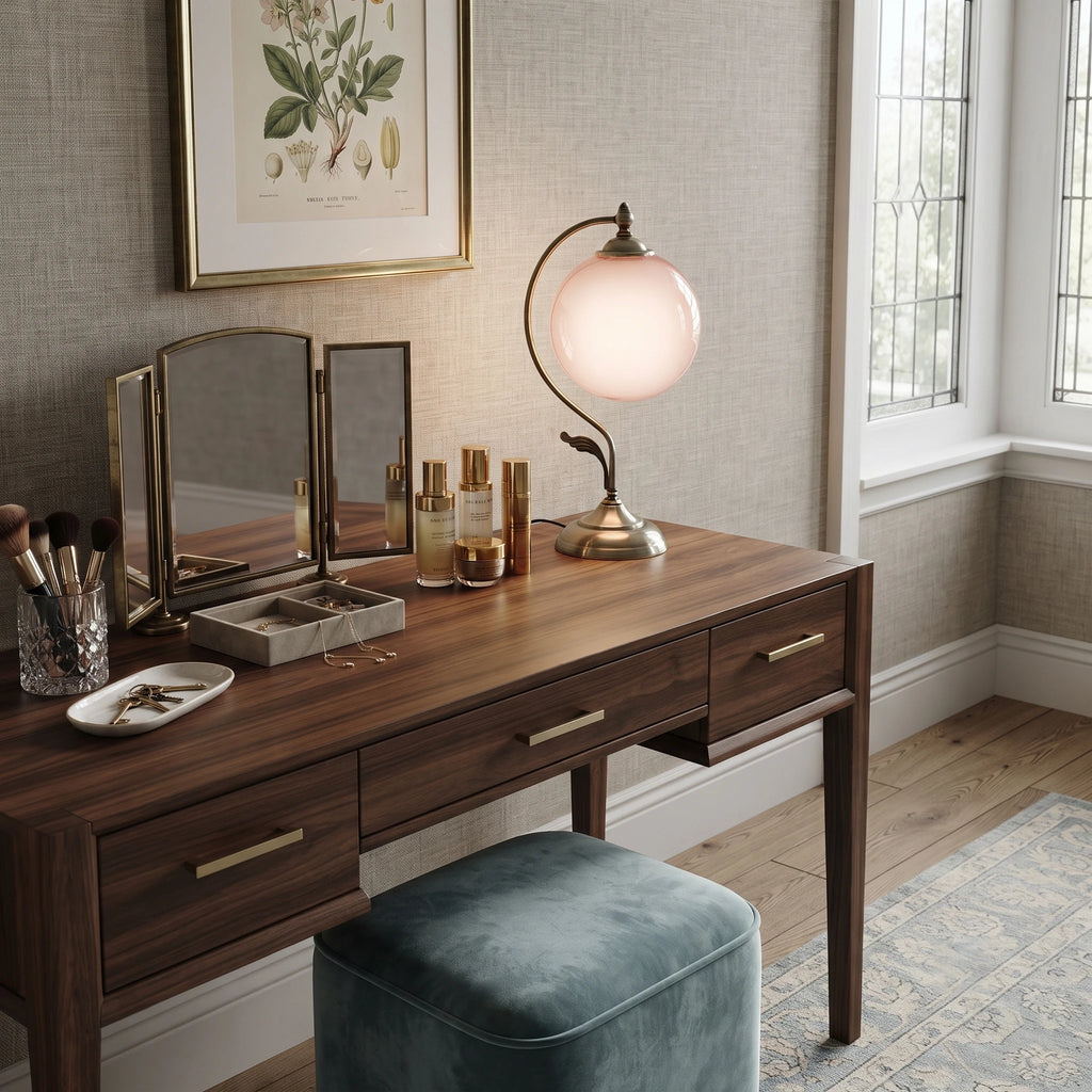 Gooseneck Brass Globe Table Lamp