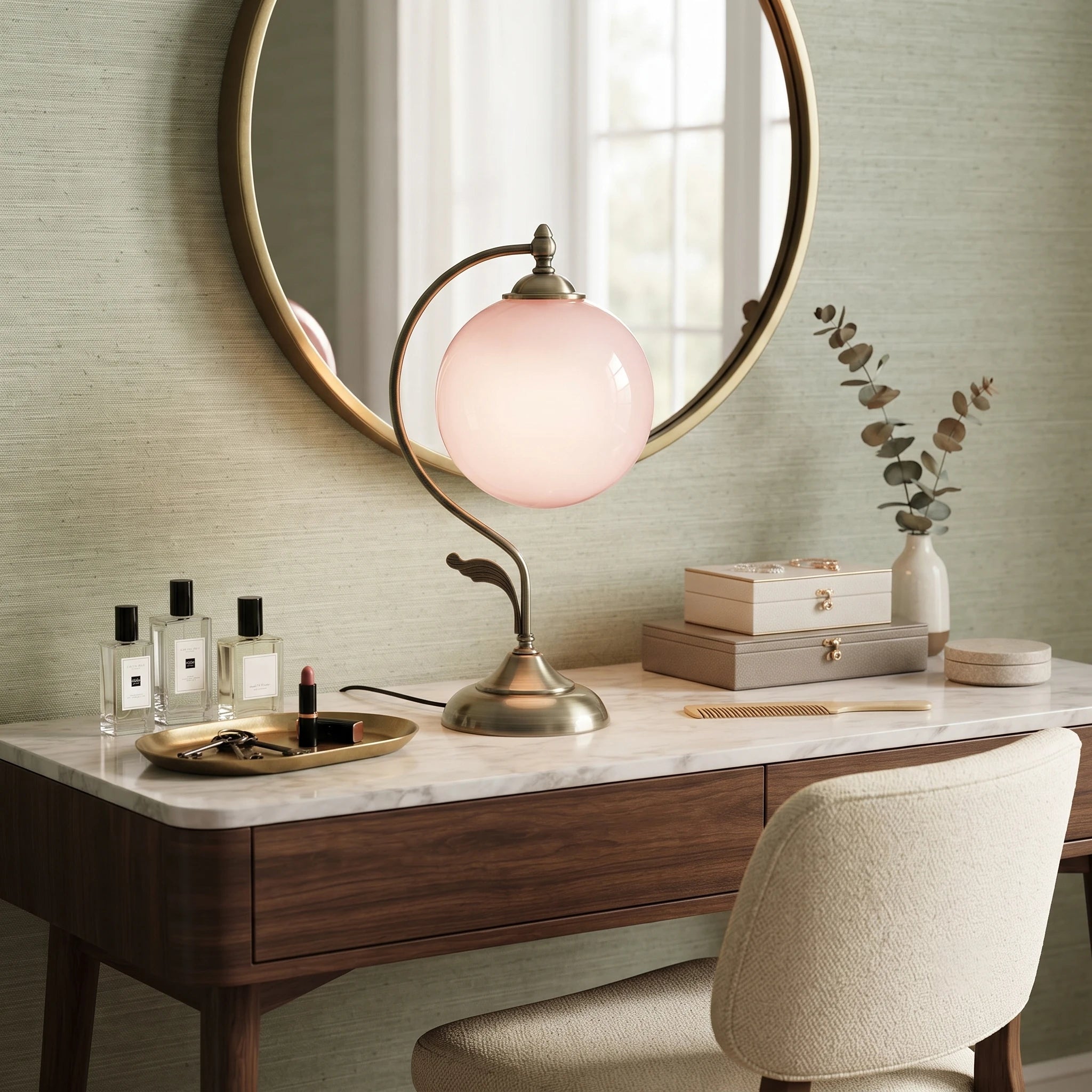 Gooseneck Brass Globe Table Lamp