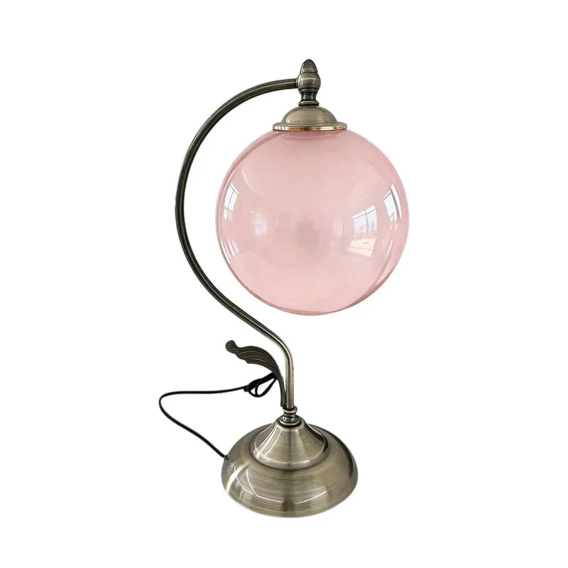 Pink Glass Globe Gooseneck Table Lamp Studio Product Shot