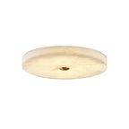 Modern Flat Round Alabaster Art Glass Flush Mount Ceiling Light with Brass Hardware on Pure White Background