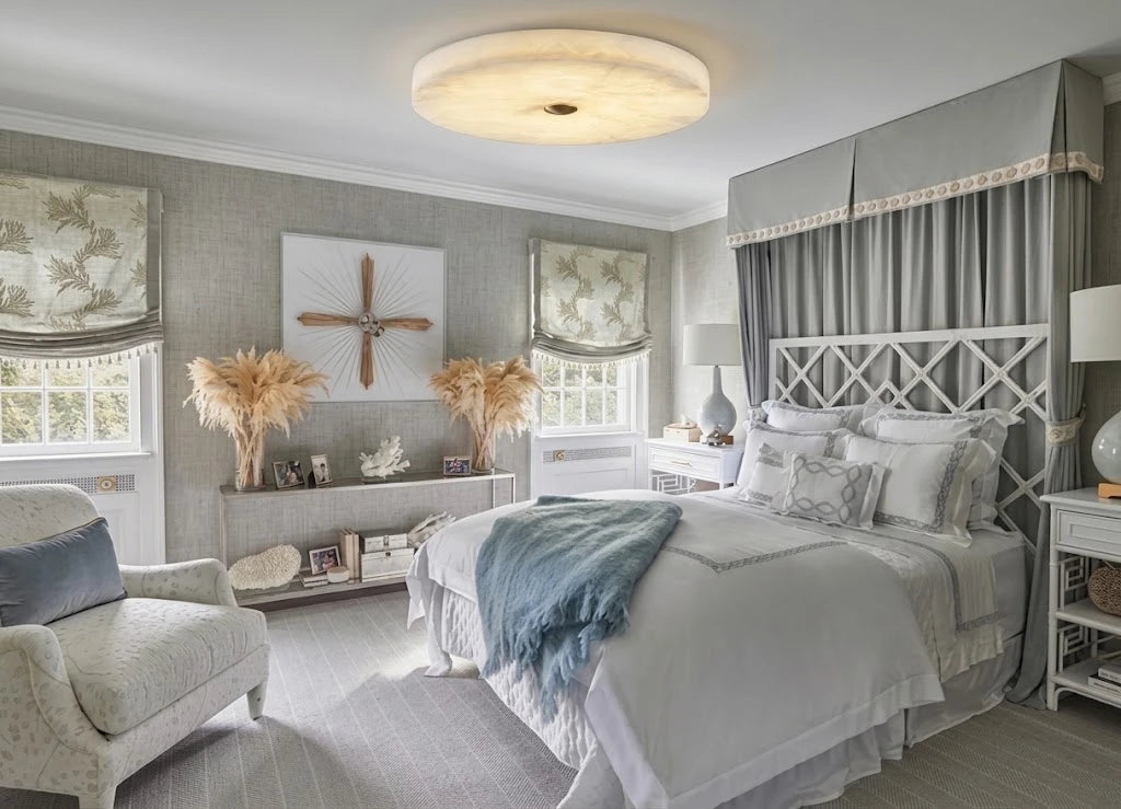 Modern Alabaster Art Glass Flush Mount Ceiling Light in Bedroom Interior