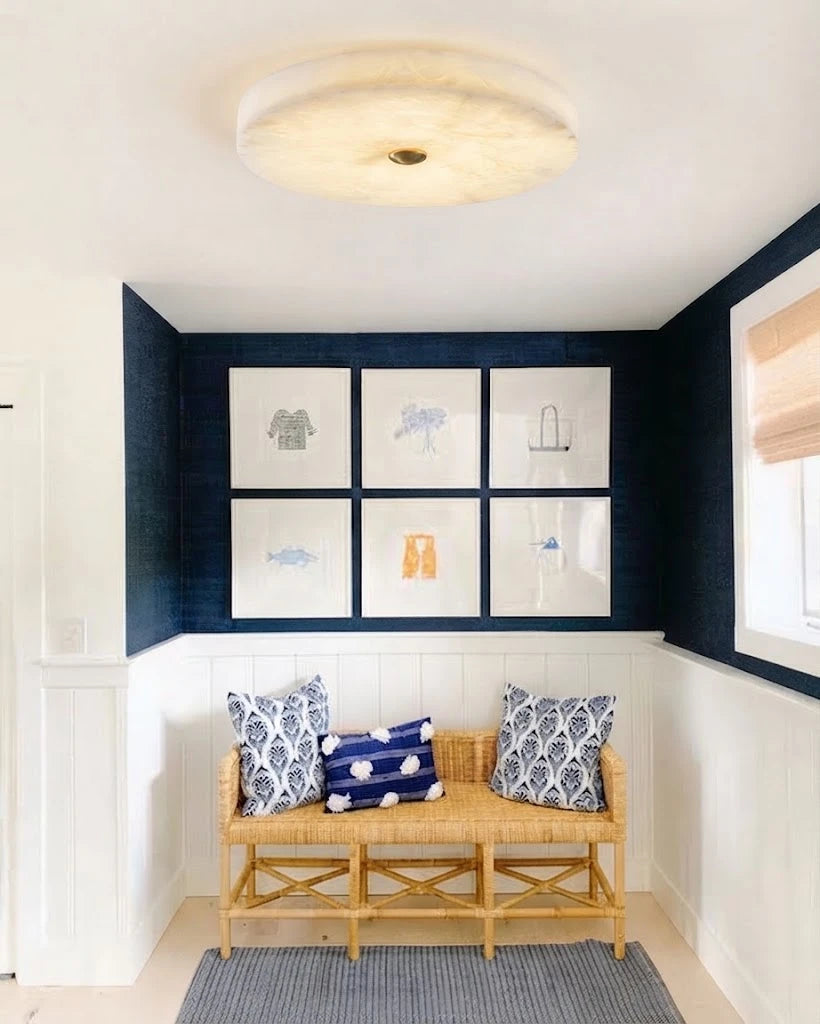 Modern Flat Round Alabaster Ceiling Light in Hallway Entryway