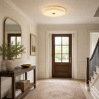 Modern Flat Round Alabaster Ceiling Light Along Hallway Corridor