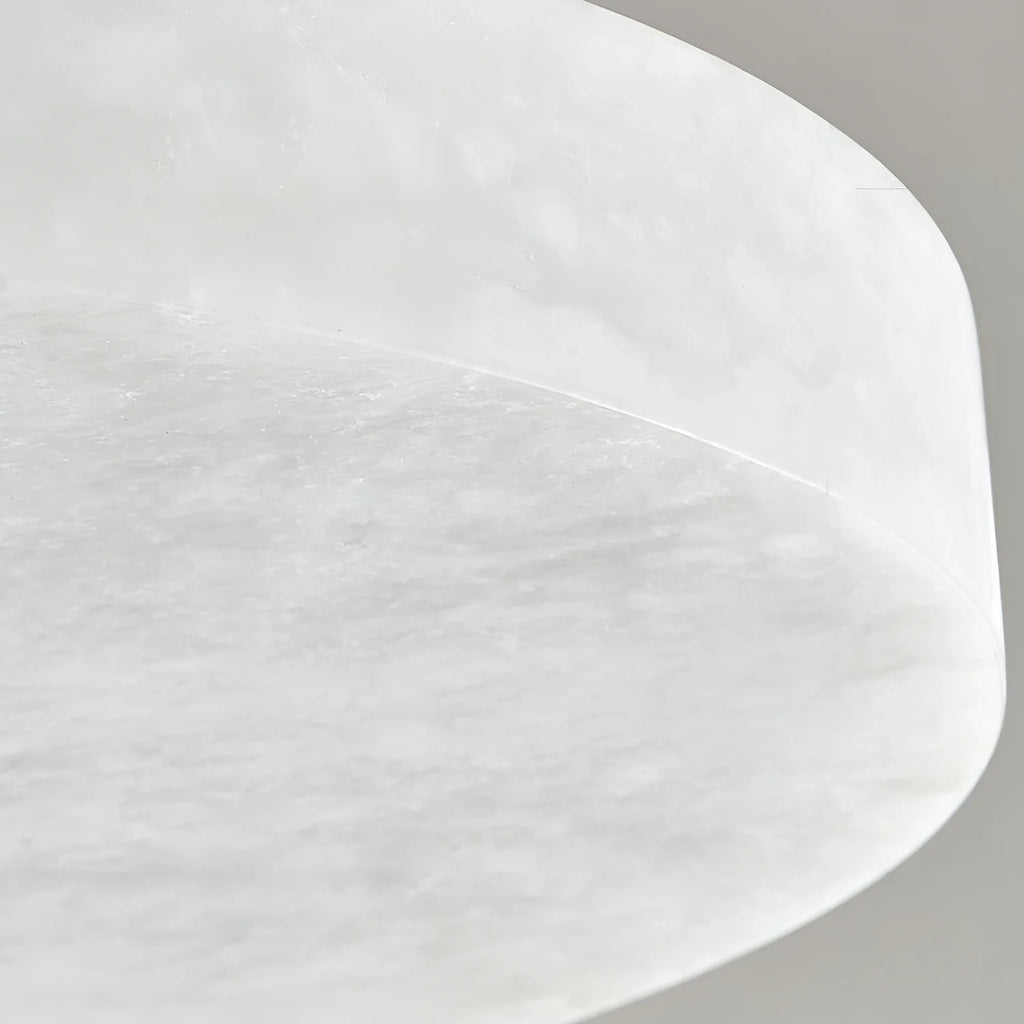 Detail View of Illuminated Alabaster Art Glass Shade Edge