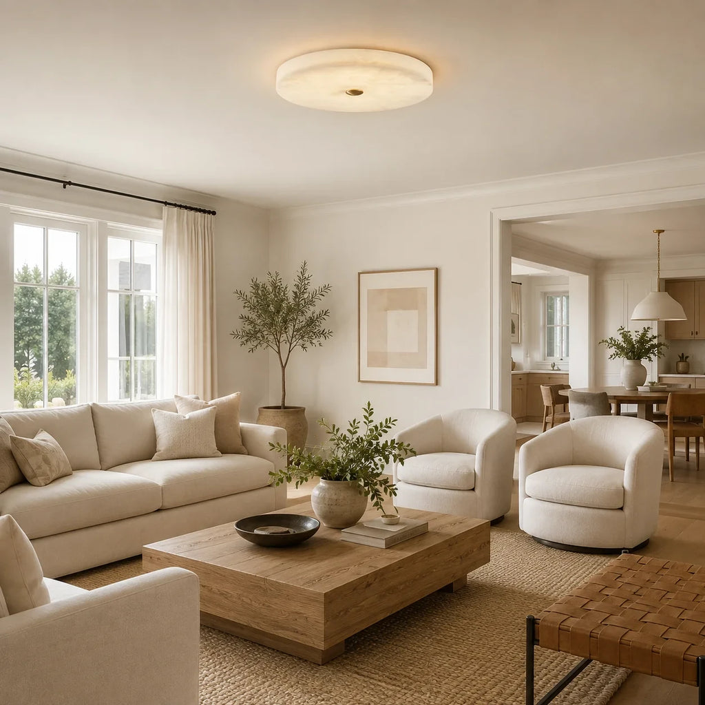 Modern Alabaster Art Glass Flush Mount Ceiling Light in Living Room