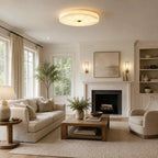 Modern Flat Round Alabaster Ceiling Light in Living Room Interior