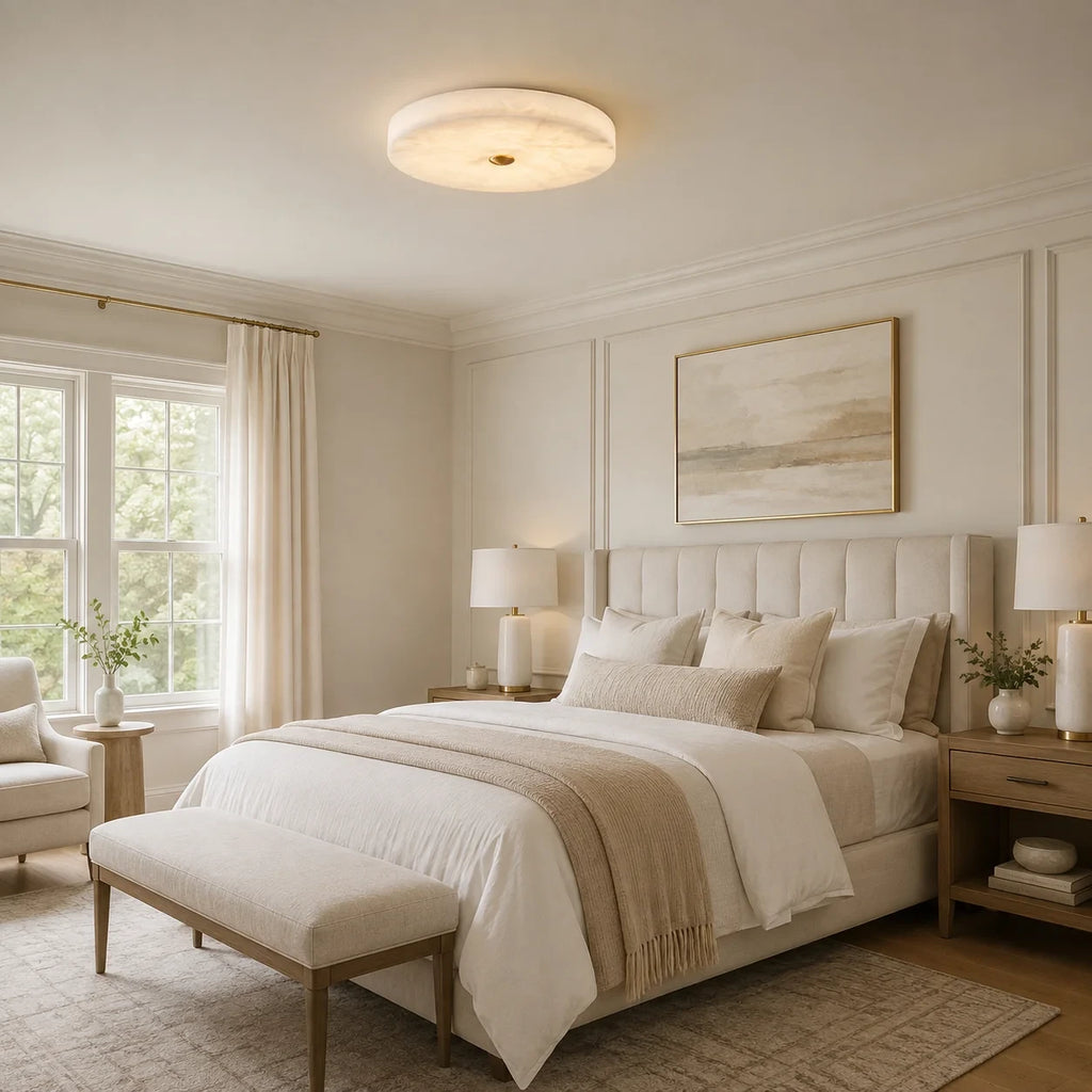 Modern Alabaster Art Glass Flush Mount Ceiling Light in Master Bedroom