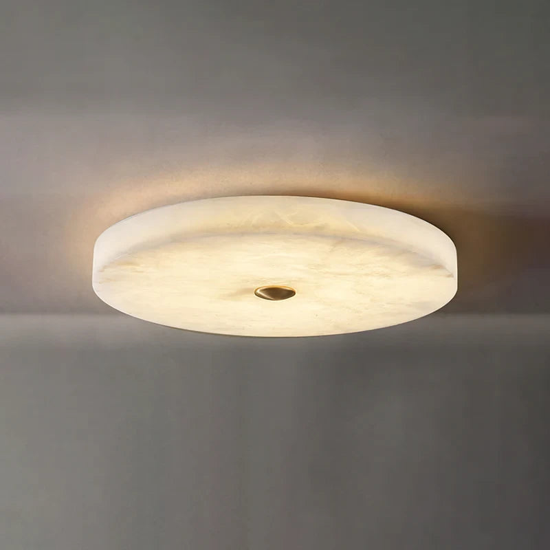 Side View of Illuminated Modern Alabaster Flush Mount Ceiling Light