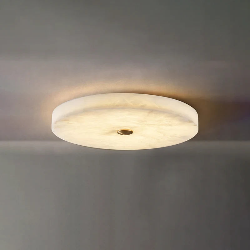 Illuminated Modern Flat Round Alabaster Flush Mount Ceiling Light Studio Shot