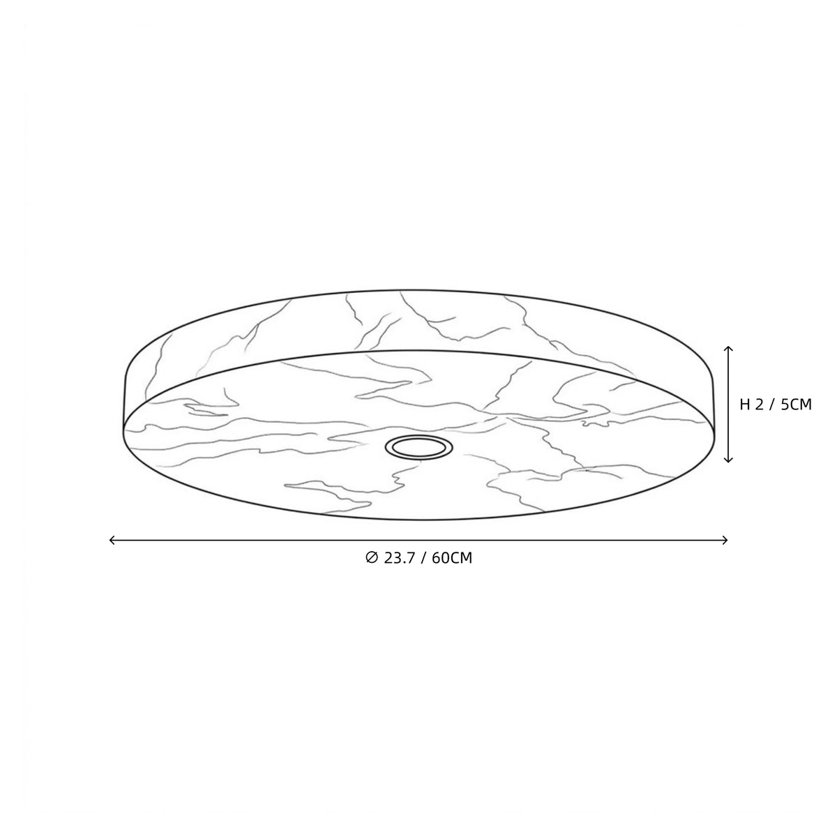Modern Flat Round Alabaster Art Glass Flush Mount Ceiling Light Line Art Dimension Diagram