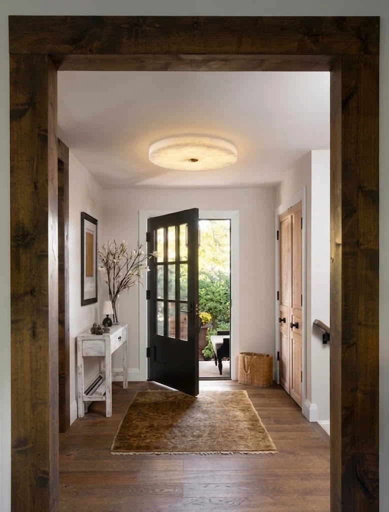 Modern Flat Round Alabaster Ceiling Light in Entryway Foyer