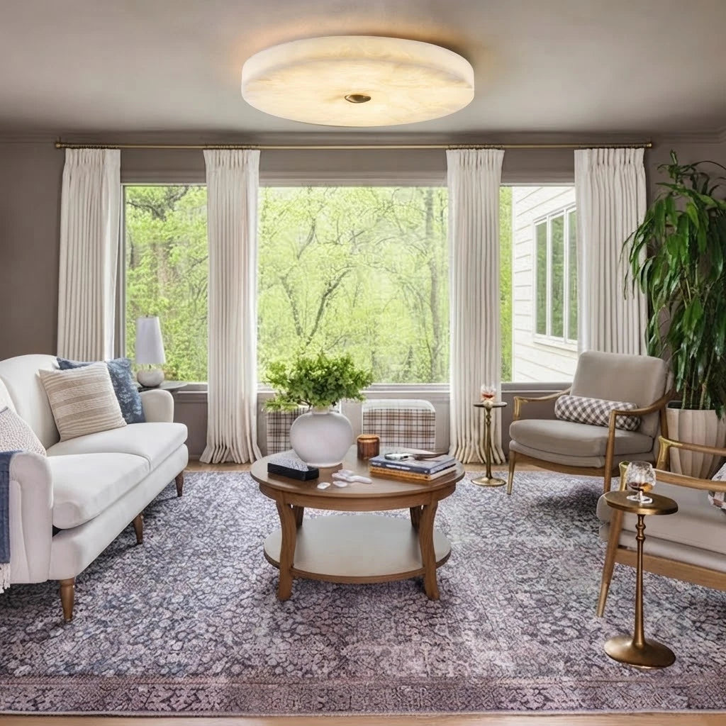 Modern Alabaster Art Glass Flush Mount Ceiling Light in Bright Living Room