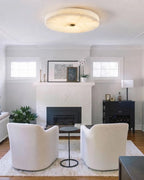 Modern Alabaster Art Glass Flush Mount Ceiling Light Over Fireplace Setting