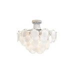 Modern White Disc Art Glass Semi-Flush Mount Ceiling Light with Silver Canopy on Pure White Background