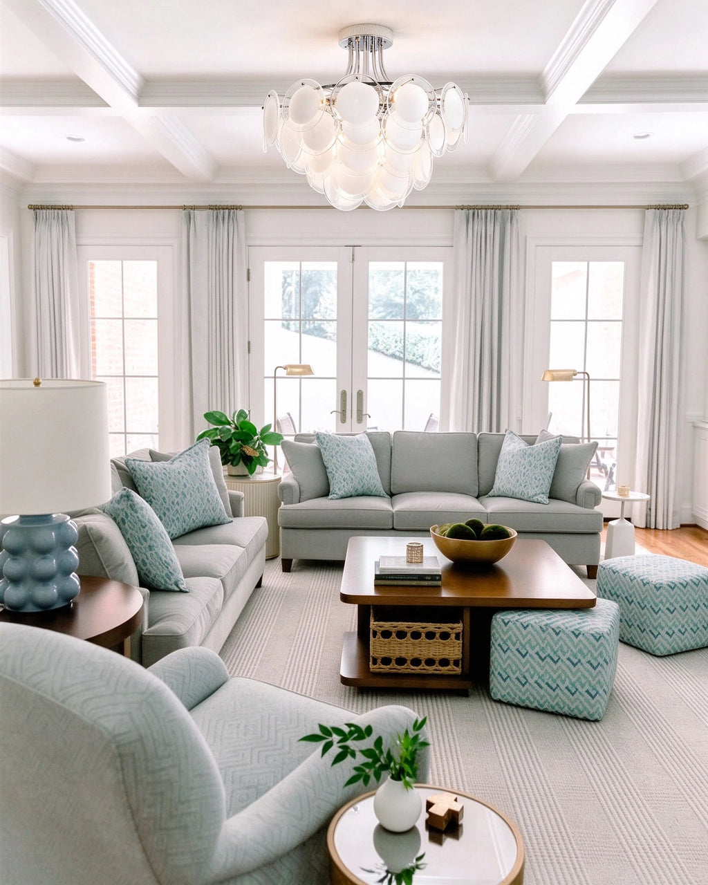 Modern White Disc Ceiling Light in Open Plan Living Area