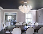 Modern White Disc Art Glass Semi-Flush Mount Ceiling Light in Formal Dining Room
