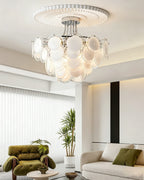 Modern White Disc Art Glass Ceiling Light in Contemporary Living Space