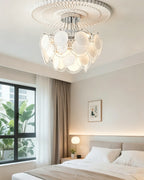 Modern White Disc Art Glass Semi-Flush Mount Ceiling Light in Cozy Master Bedroom