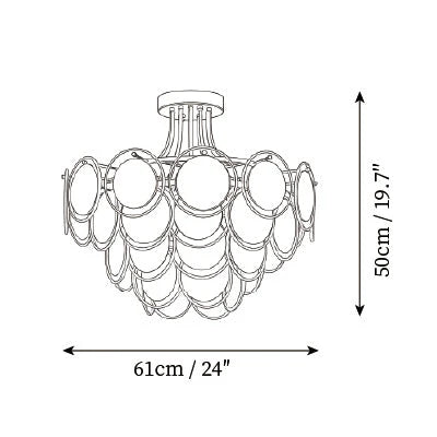 Modern Medium White Disc Art Glass Ceiling Light Line Art Dimension Diagram
