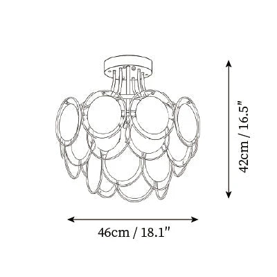 Modern Small White Disc Art Glass Ceiling Light Line Art Dimension Diagram