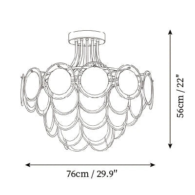Modern Large White Disc Art Glass Ceiling Light Line Art Dimension Diagram