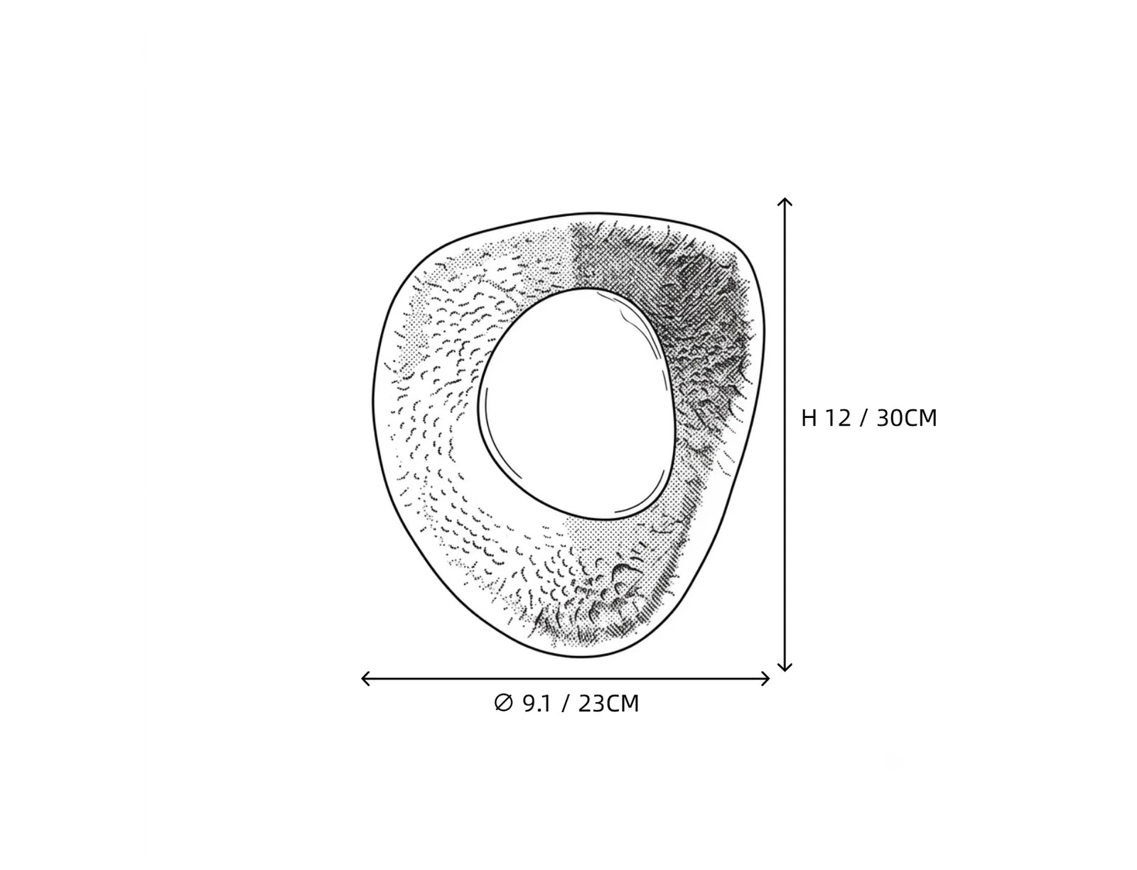 Small Organic Pebble Alabaster Wall Sconce Line Art Dimension Diagram