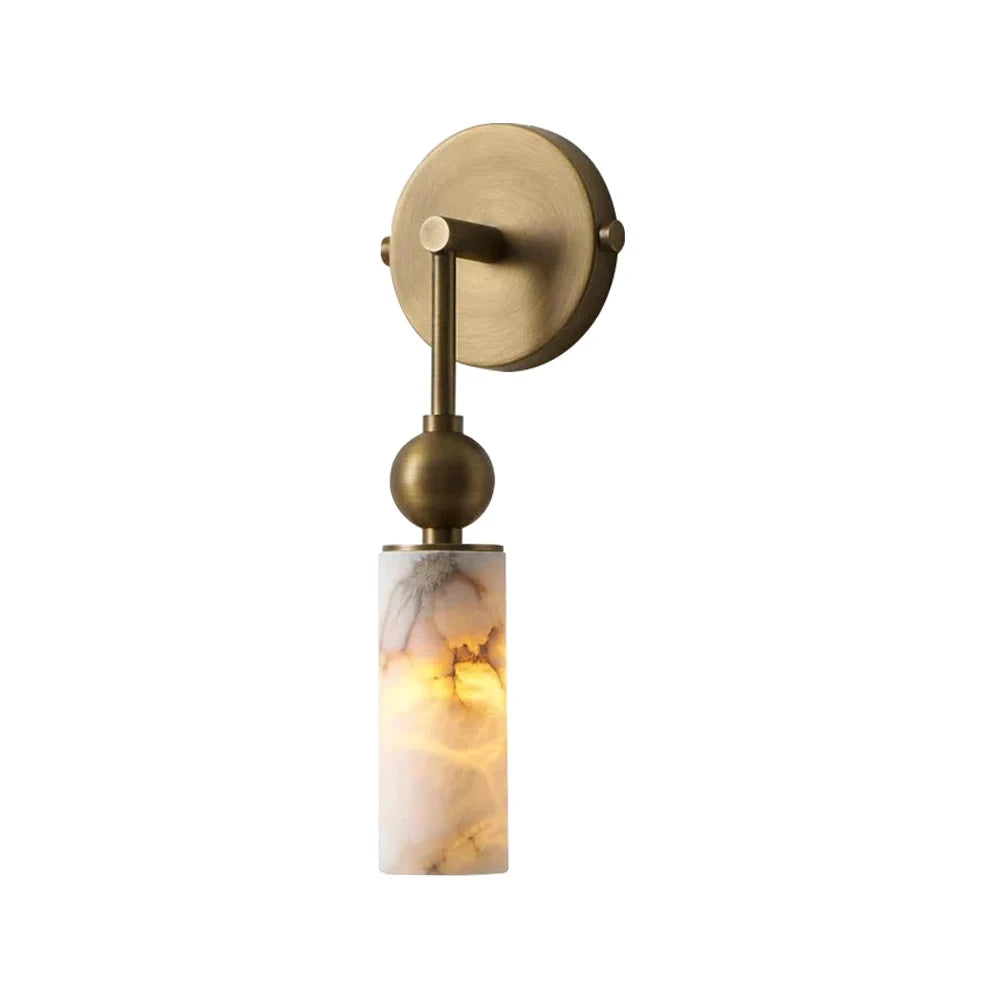 Modern Brass and Alabaster Cylinder Wall Sconce on Pure White Background