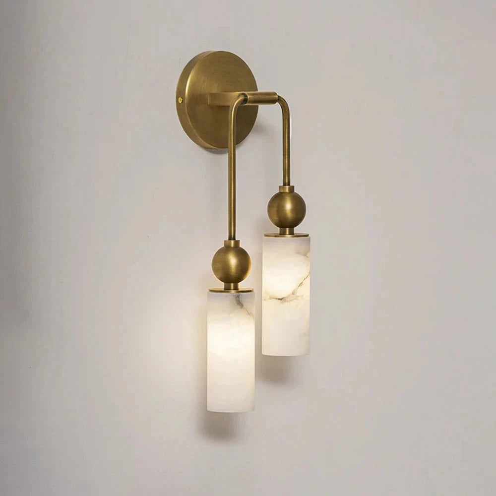 Illuminated Modern Double-Light Marble Wall Sconce Studio Display