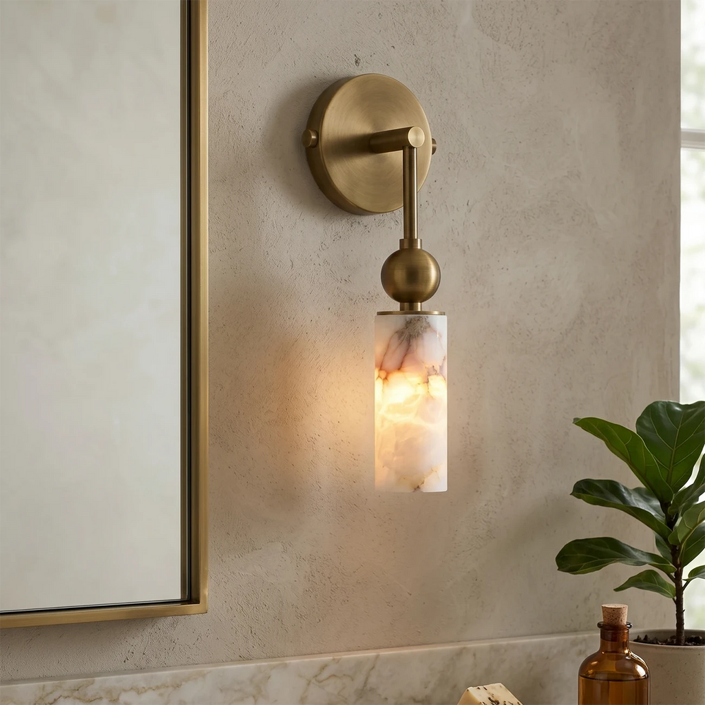 Modern Wall Sconce Over Bathroom Vanity Mirror