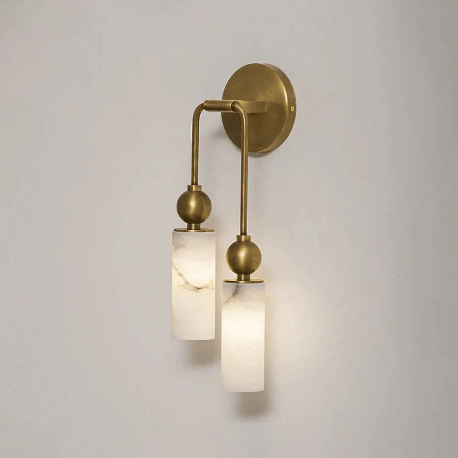 Illuminated Modern Double-Light Alabaster Wall Sconce Studio Shot