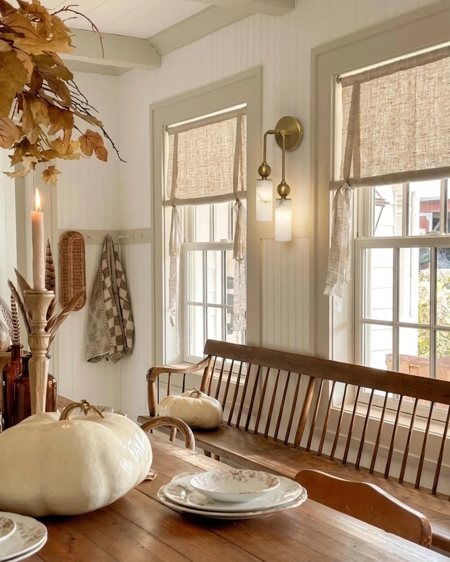 Modern Alabaster Wall Sconce in Rustic Dining Room