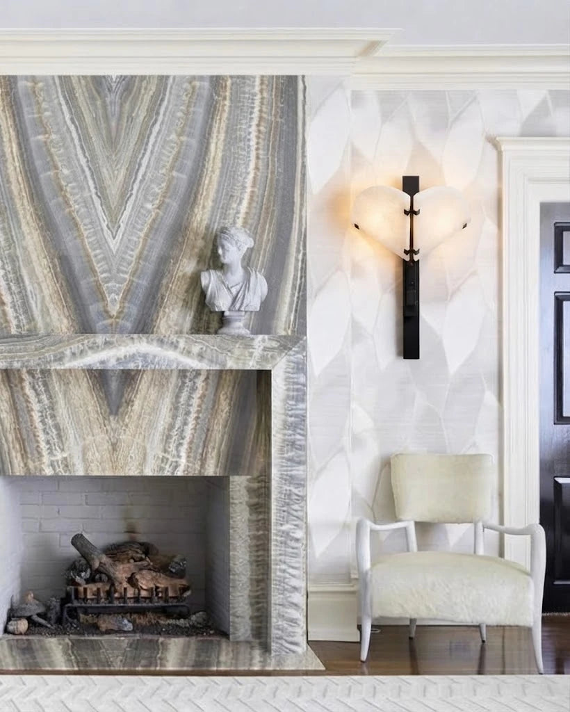 Modern Alabaster Winged Wall Sconce in Sophisticated Living Space