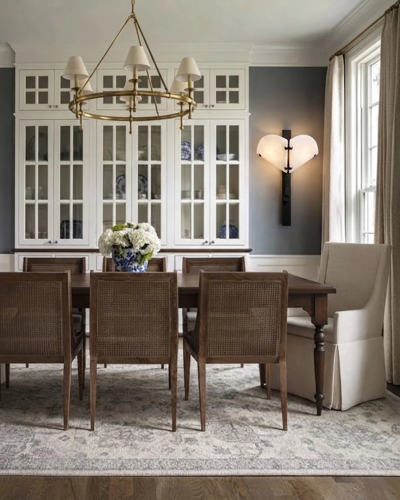 Modern Black Base Alabaster Wall Sconce in Elegant Dining Room