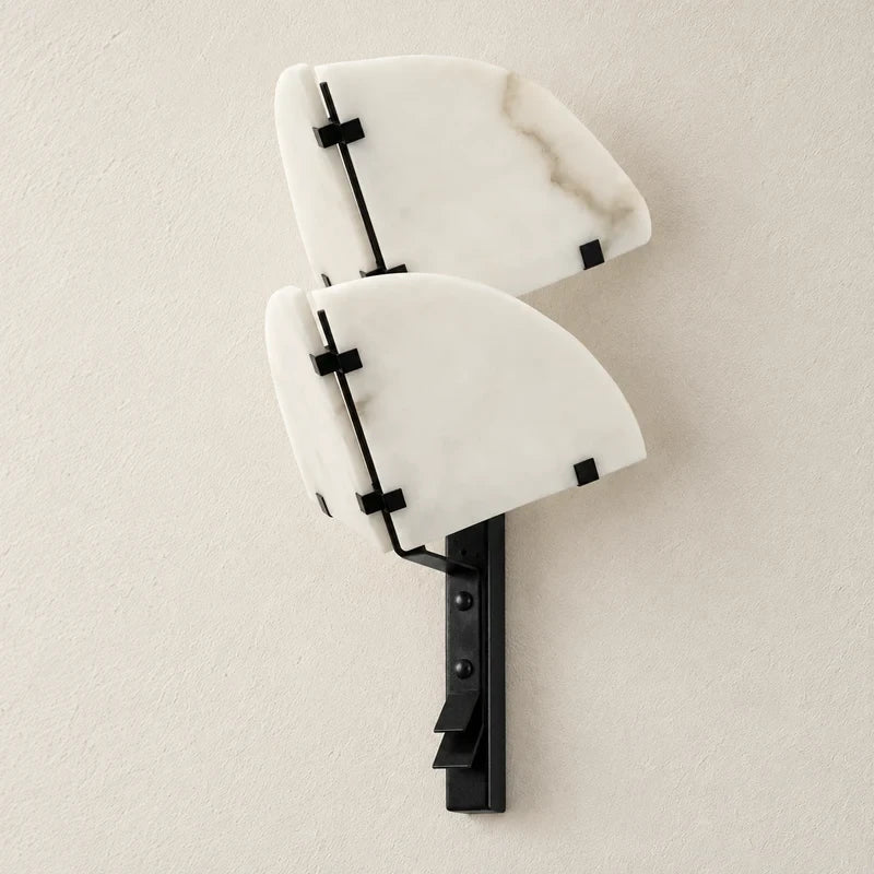 Modern Alabaster Winged Wall Sconce Multi-Tier Display on Pure White Background