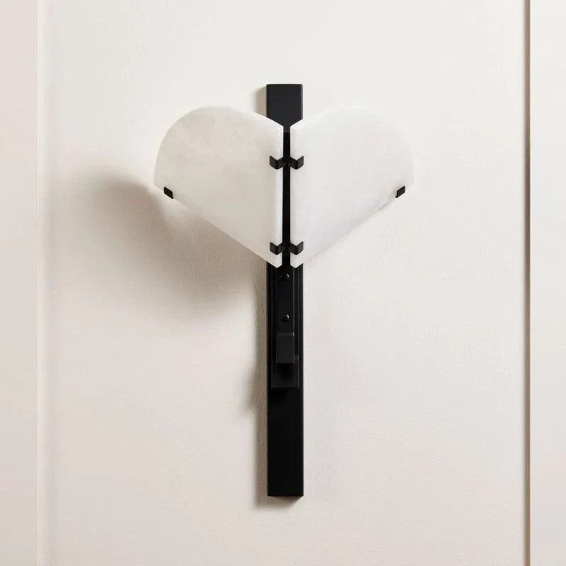 Modern Black Base and Alabaster Winged Wall Sconce Studio Shot on Pure White Background