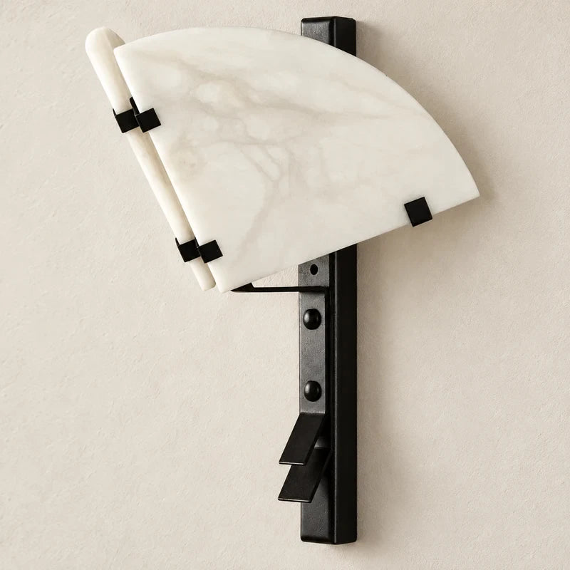 Illuminated Modern Alabaster Winged Wall Sconce Side View Studio Display