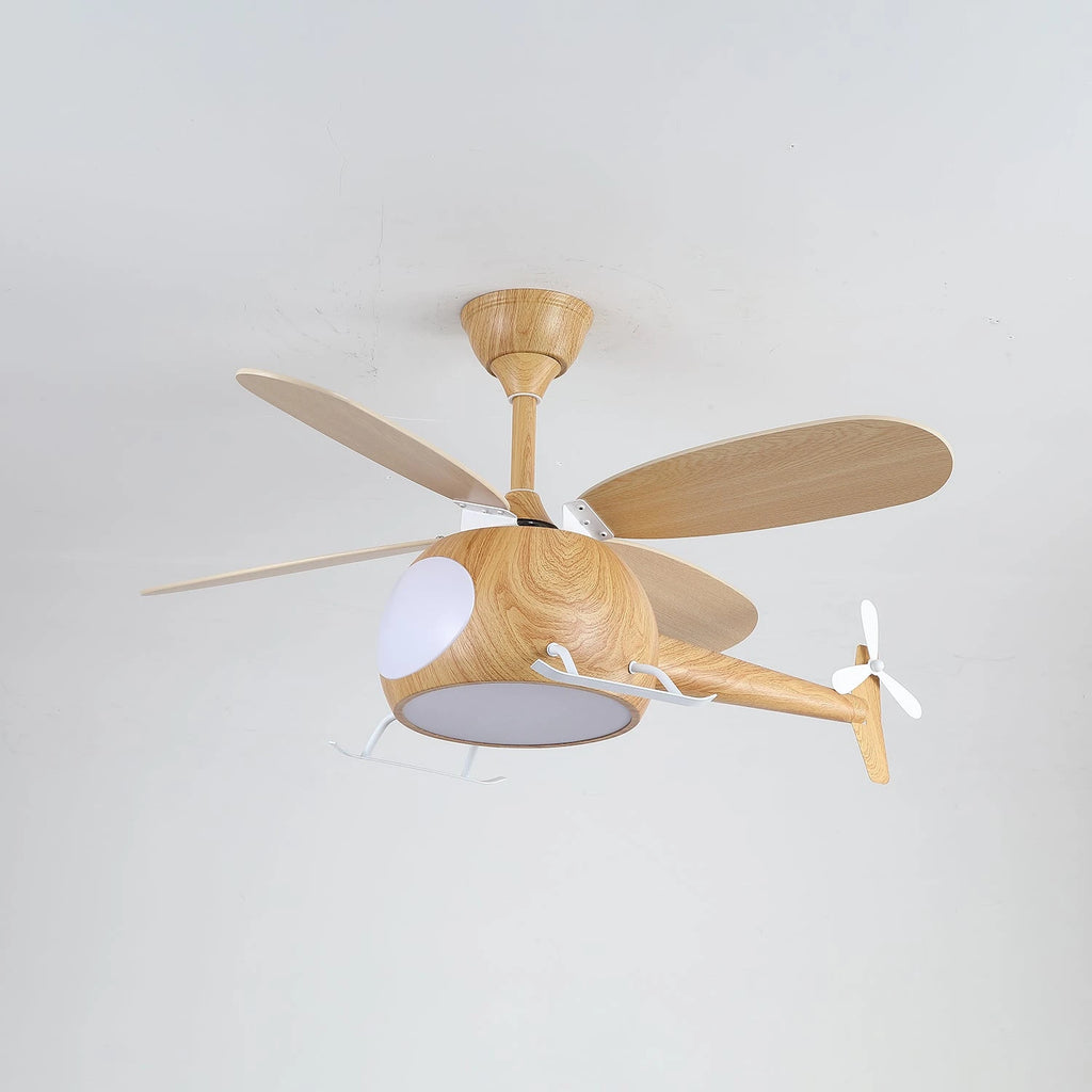 Light Wood Helicopter Ceiling Fan Light Studio Display