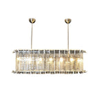 Modern Rectangular Crystal Prism Linear Chandelier with Brass Hardware on Pure White Background