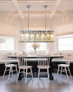Modern Rectangular Crystal Prism Linear Chandelier in Luxury Dining Area