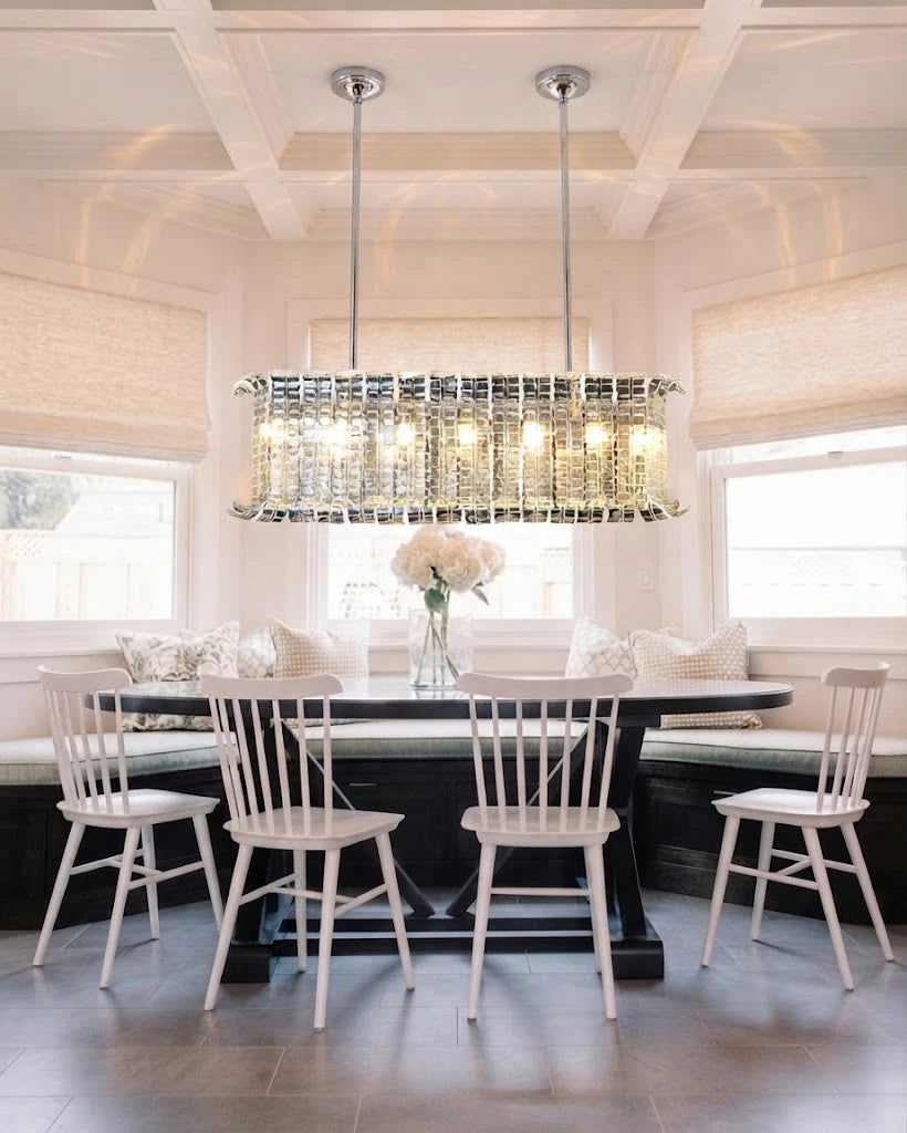 Modern Rectangular Crystal Prism Linear Chandelier in Luxury Dining Area
