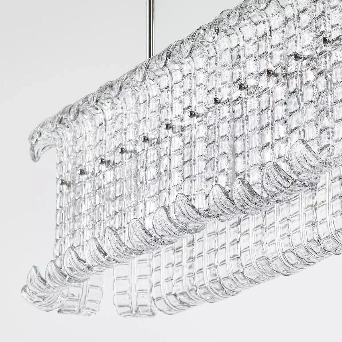Angled View of Modern Rectangular Crystal Prism Linear Chandelier Studio Shot
