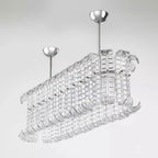 Front View of Modern Rectangular Crystal Prism Linear Chandelier Studio Display