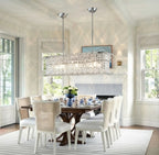 Modern Rectangular Crystal Prism Linear Chandelier in Formal Dining Room