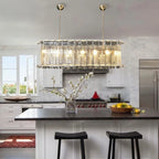 Modern Crystal Prism Linear Chandelier Over Kitchen Breakfast Bar