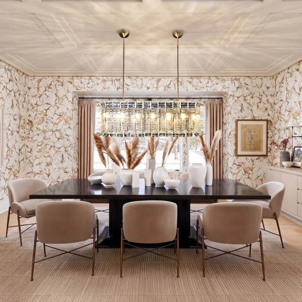 Modern Rectangular Crystal Prism Chandelier in Elegant Dining Space